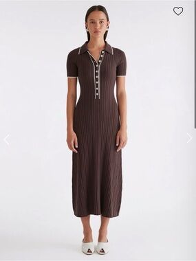 Anna Quan Brown Ribbed Polo Midi Dress with Contrast Trim